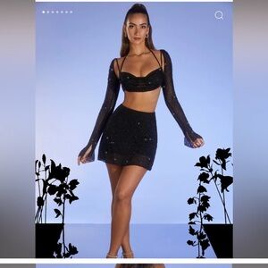 Oh Polly Embellished Crop Top Long Sleeve